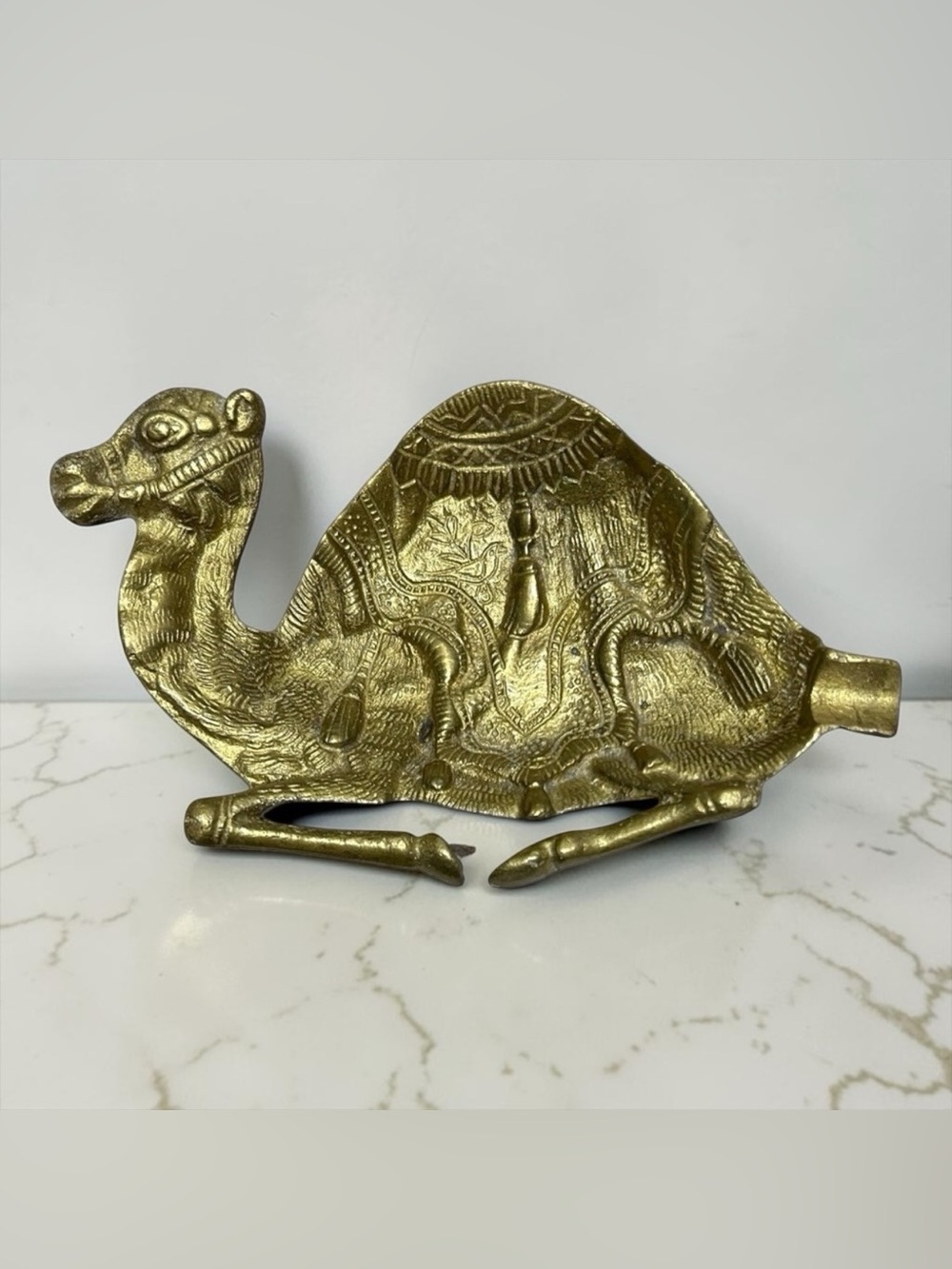 VTG Brass CAMEL  Ashtray Incense Holder Trinket Dish Boho Decor 6.5"